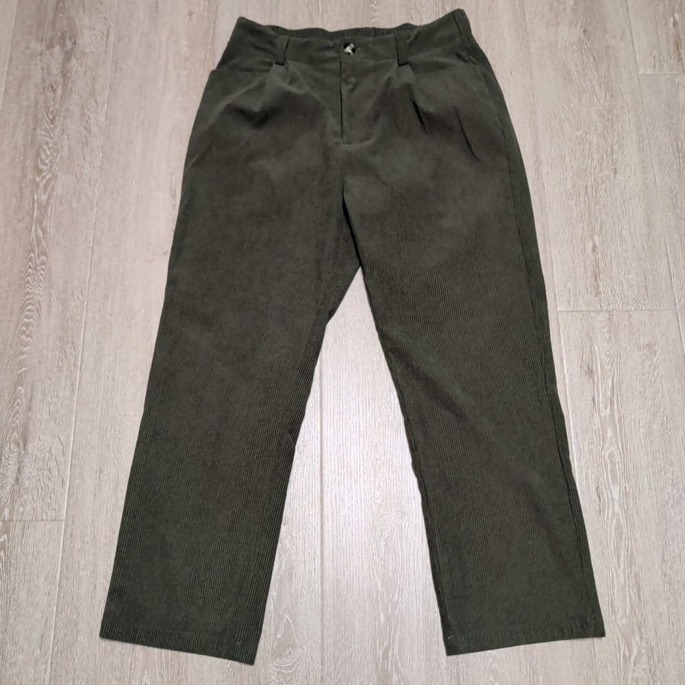 Unbranded Olive Green Straight Corduroy Pants Women XL High Rise Pleated 31x26